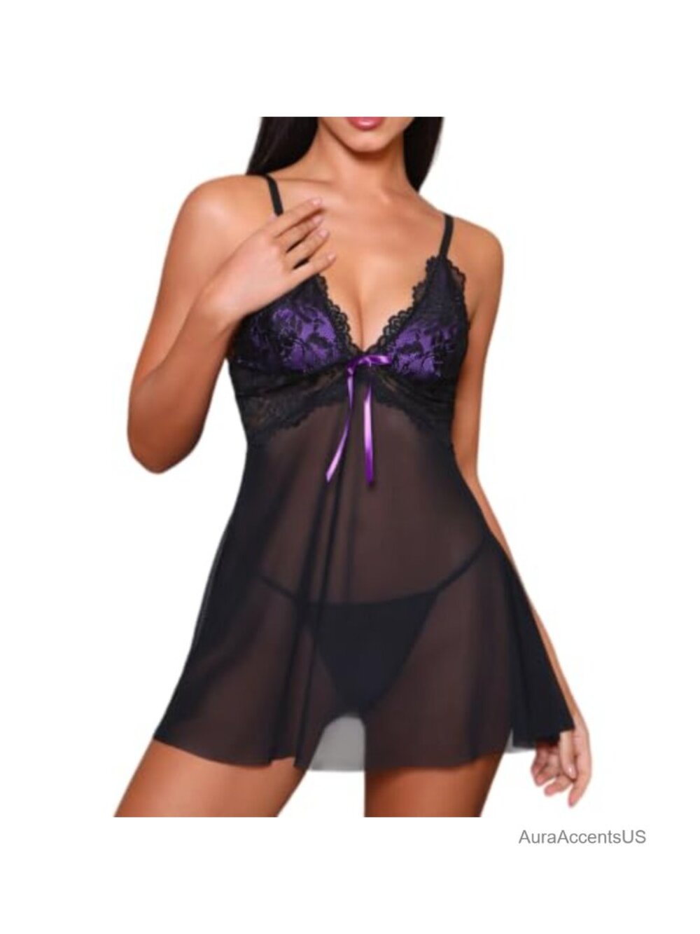 Sheer Lace Babydoll Lingerie Set with Mesh G-String